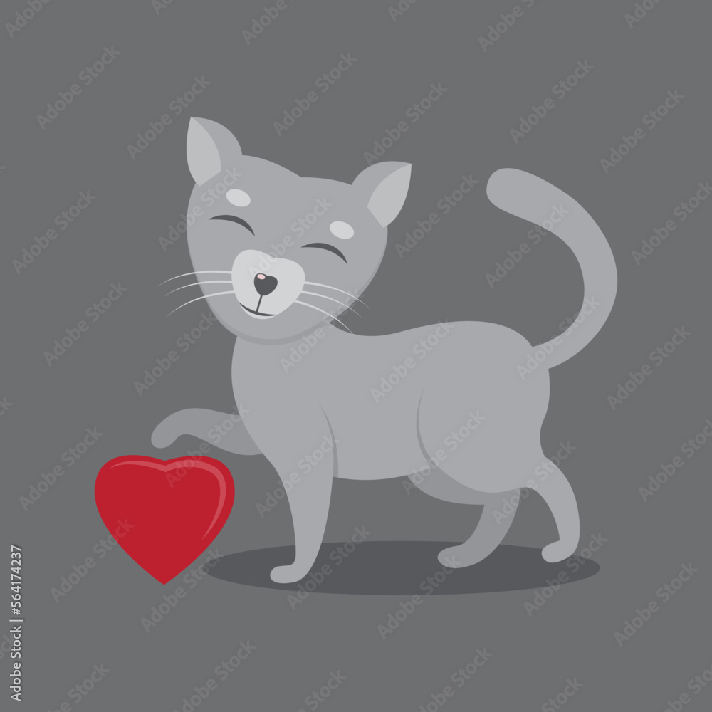 Obraz premium vector cute cat playing with heart balloons