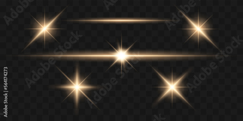 Line, star shiny golden light effect vector illustration on transparent background