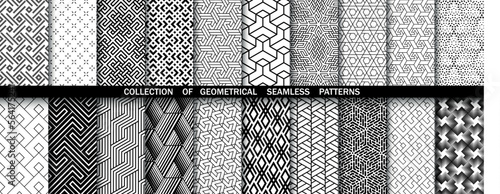 Geometric set of seamless black and white patterns. Simpless vector graphics