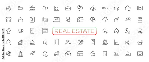 Real Estate minimal thin line web icon set. Included the icons as realty, property, mortgage, home loan and more. Outline icons collection. Simple vector illustration