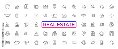 Real Estate minimal thin line web icon set. Included the icons as realty, property, mortgage, home loan and more. Outline icons collection. Simple vector illustration