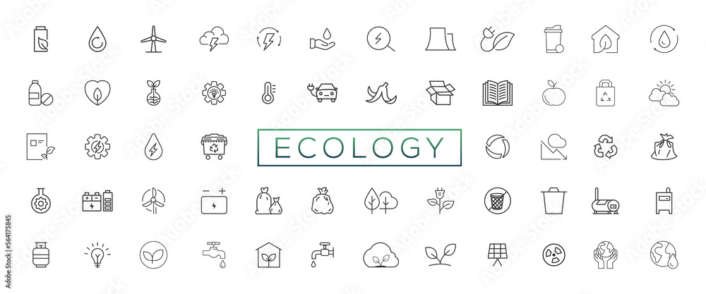 Eco friendly related thin line icon set in minimal style. Linear ecology icons. Environmental sustainability simple symbol