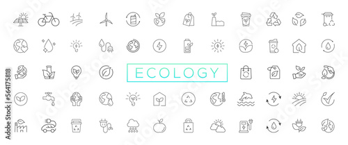 Eco friendly related thin line icon set in minimal style. Linear ecology icons. Environmental sustainability simple symbol