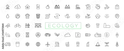 Eco friendly related thin line icon set in minimal style. Linear ecology icons. Environmental sustainability simple symbol