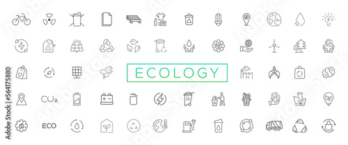 Eco friendly related thin line icon set in minimal style. Linear ecology icons. Environmental sustainability simple symbol