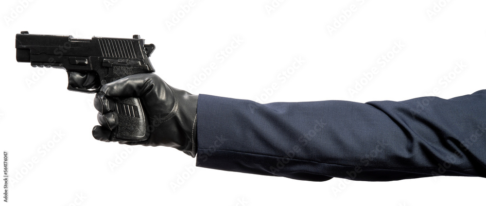 Hand Holding Gun isolated on white background, Hand Holding Gun on