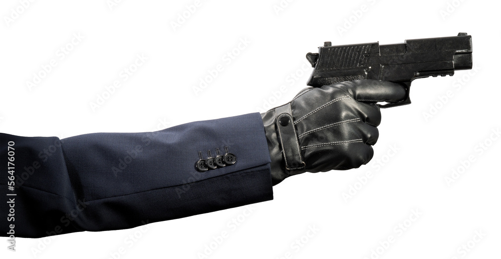 Hand Holding Gun isolated on white background, Hand Holding Gun on