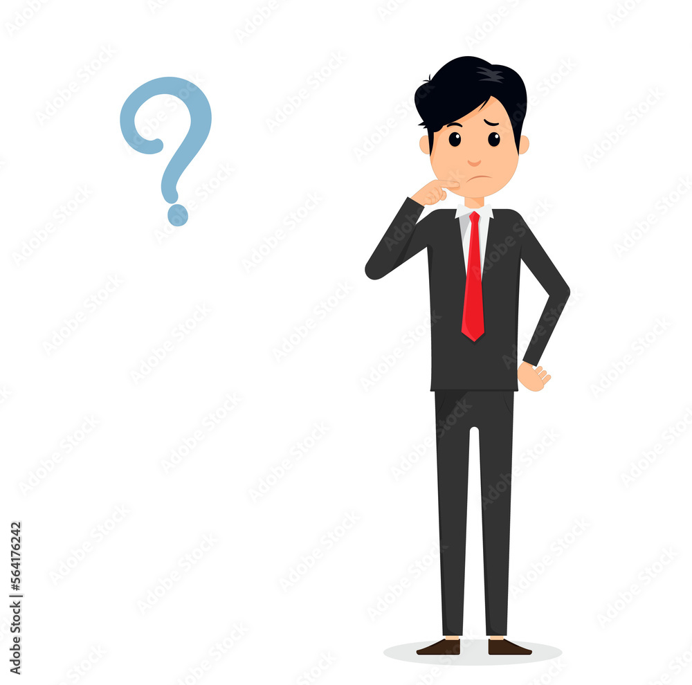 Business man thinking with question mark in think bubble Business man and question in bubble think. Business man thinking with question mark in think bubble Business man and question in bubble think.