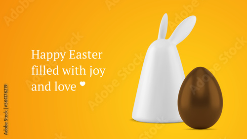 Easter greeting banner design template bunny bauble chocolate egg traditional treat realistic vector