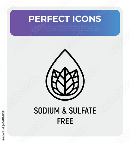 Sodium and sulfate free thin line icon. Stamp for packaging of beauty product. Modern vector illustration.