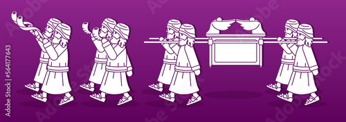 Group of Levi Carrying Ark of the Covenant and Blowing the Shofar Cartoon Graphic Vector