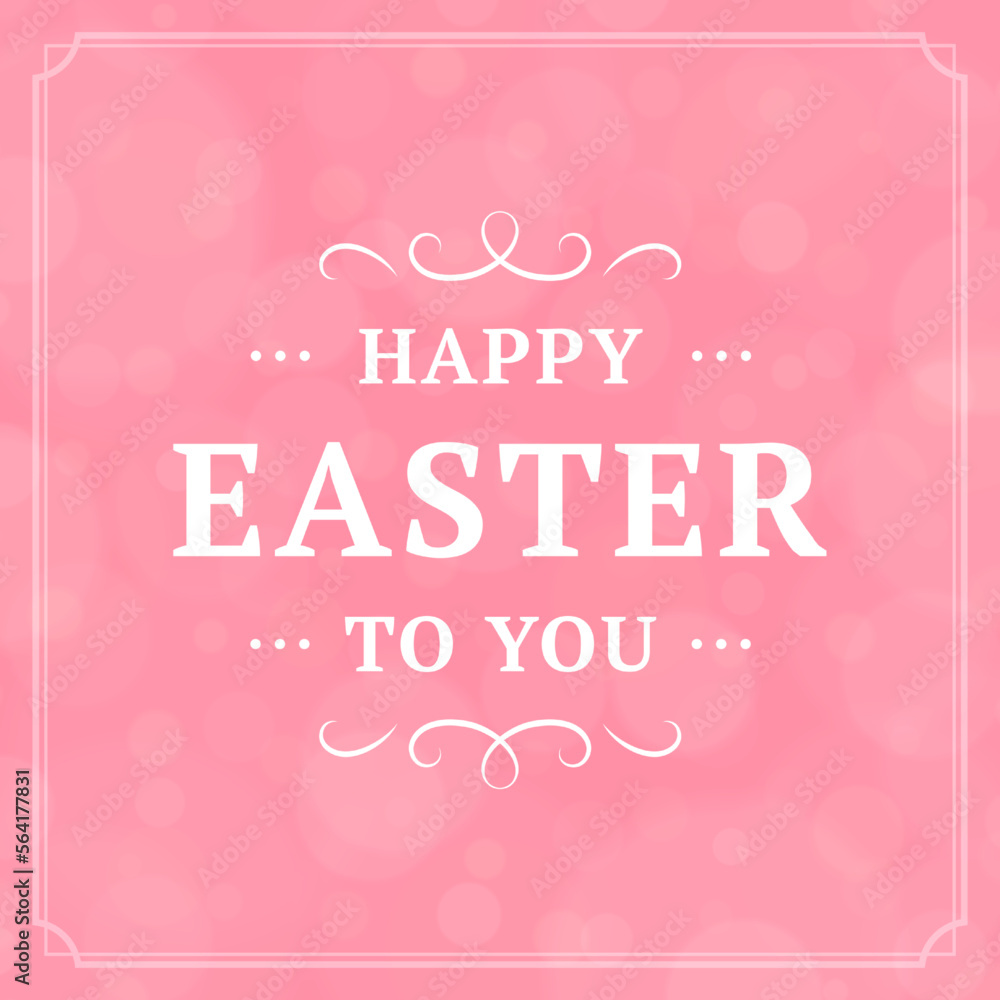 Happy Easter vintage curved ornate pink greeting social media post design template vector flat