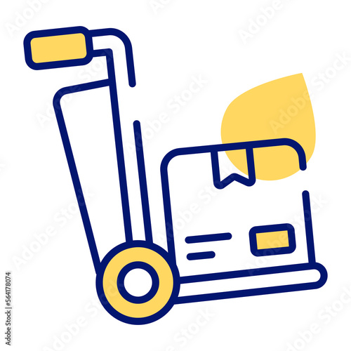 Vector icon of pushcart, vector design of luggage cart wit parcel