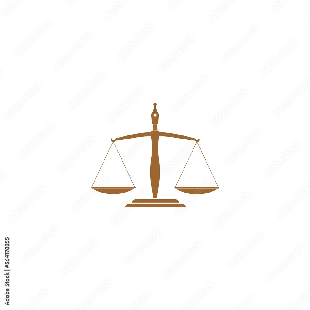 Law logo with justice scale in a pen nib icon isolated on white background Law logo with justice scale in a pen nib icon isolated on white background