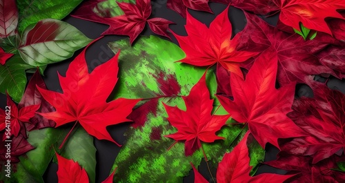 red leaves paint background  illustration  Generative AI