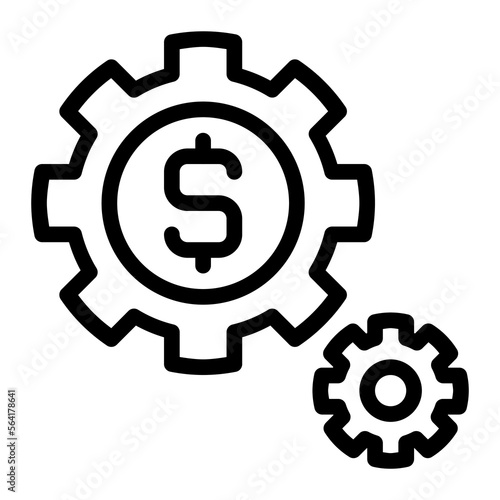 Isolated gear with dollar symbol in outline icon on white background. Setup, configuration, cogwheel, finance, banking
