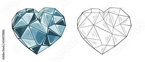 Heart made of crystals, Isolated on White background, vector illustration