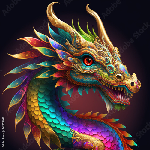 Colorful, cute, magic fantasy chineese dragon illustration © Daria