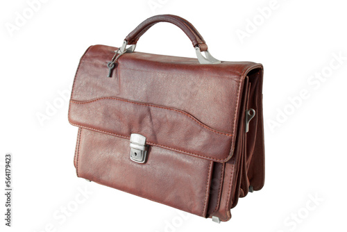 men's vintage leather bag for documents, on an isolated background