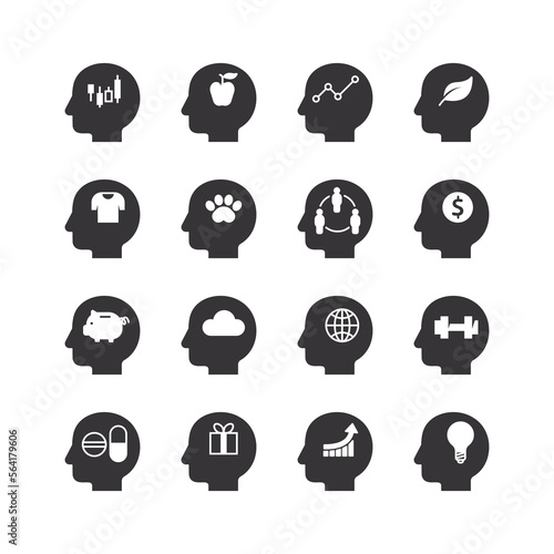 Mind Map Head Infographic template. flat icons collection. simple design vector