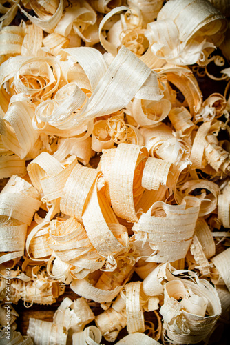 A bunch of wooden shavings. 