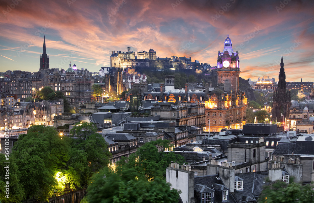 Scotland - Edinburgh skyline at dramatic sunset - UK