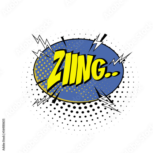 Zing comic book speech bubble, loud explosion sound effect. Superhero. Halftone