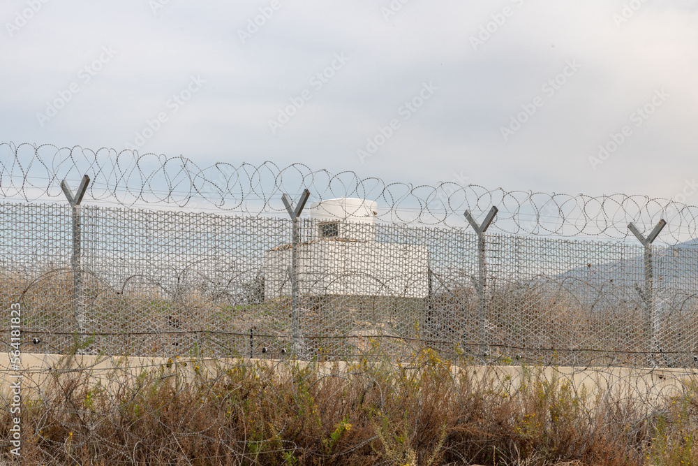 Watchtower of UN soldiers in the Ghajar Alawite Arab village, located on the Golan Heights, on the border with Lebanon, in Israel Watchtower of UN soldiers in the Ghajar Alawite Arab village, located on the Golan Heights, on the border with Lebanon, in Israel