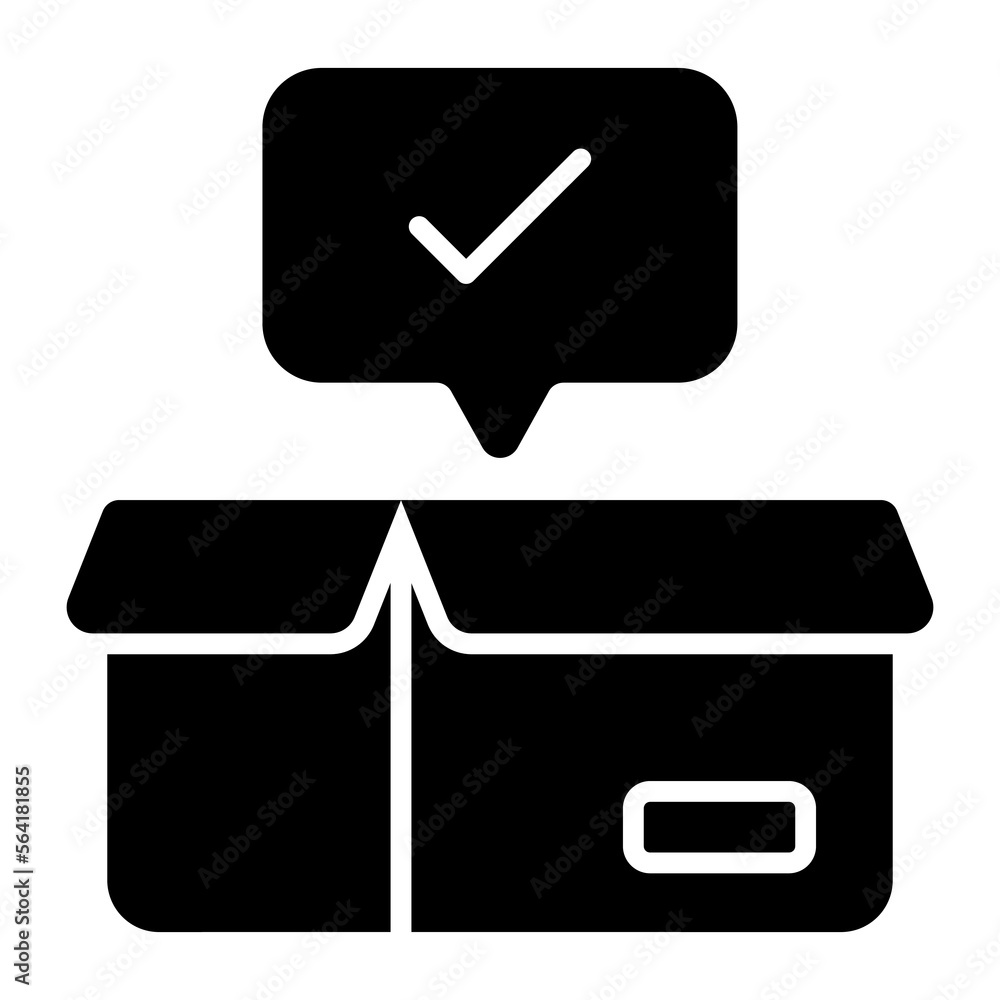 Package with checkmark chat bubble, verified parcel concept Package with checkmark chat bubble, verified parcel concept