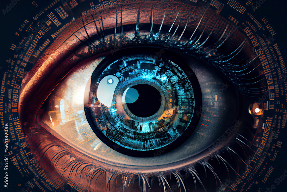 Fototapeta premium close up of the eye against a technological backdrop