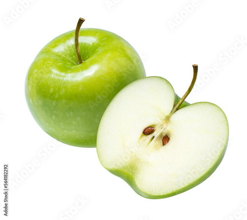 Green Orin Apple on white background, Green Apple with sliced on white background PNG file.