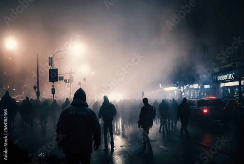 Riot on the street with smoke around