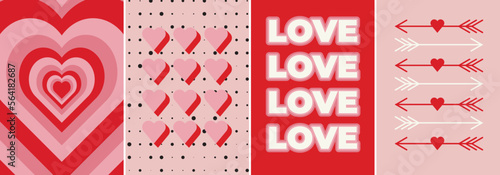 A Set of Four Valentine Minimalist and Sophisticated Graphics Resources.  Seasons of Love Graphics Illustration. Vector Illustrations