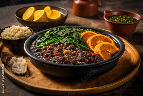 Brazilian Feijoada: A Traditional Dish of Black Beans and Meat, Generative AI