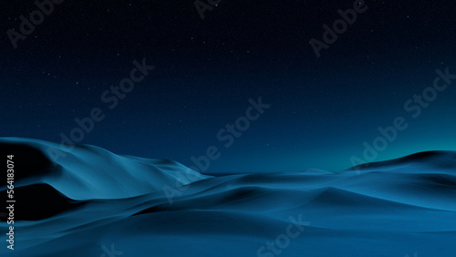 Night Landscape, with Desert Sand Dunes. Peaceful Modern Wallpaper with Blue Gradient Starry Sky photo