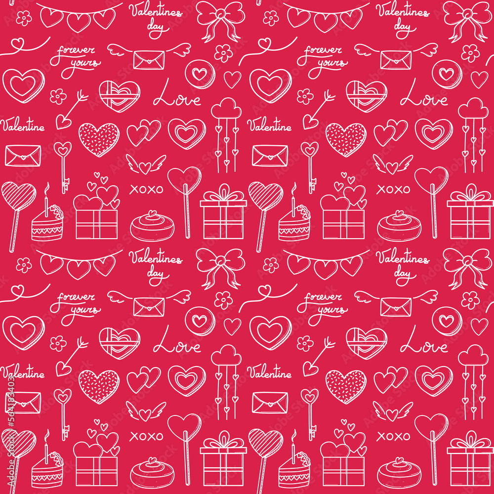 Valentines day vector seamless pattern. Doodle hand drawn illustration of cute romantic love background.. Valentines day vector seamless pattern. Doodle hand drawn illustration of cute romantic love background..