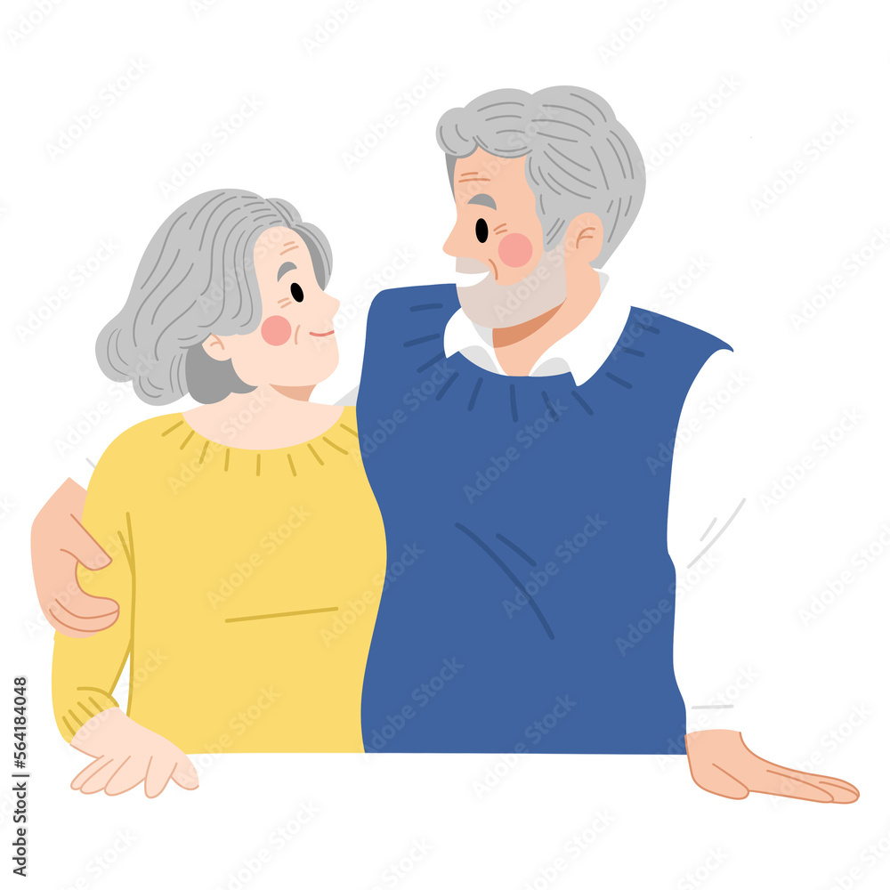 Illustration of old woman and old man happy hugging and looking at each other Illustration of old woman and old man happy hugging and looking at each other