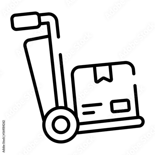 Vector icon of pushcart, vector design of luggage cart wit parcel
