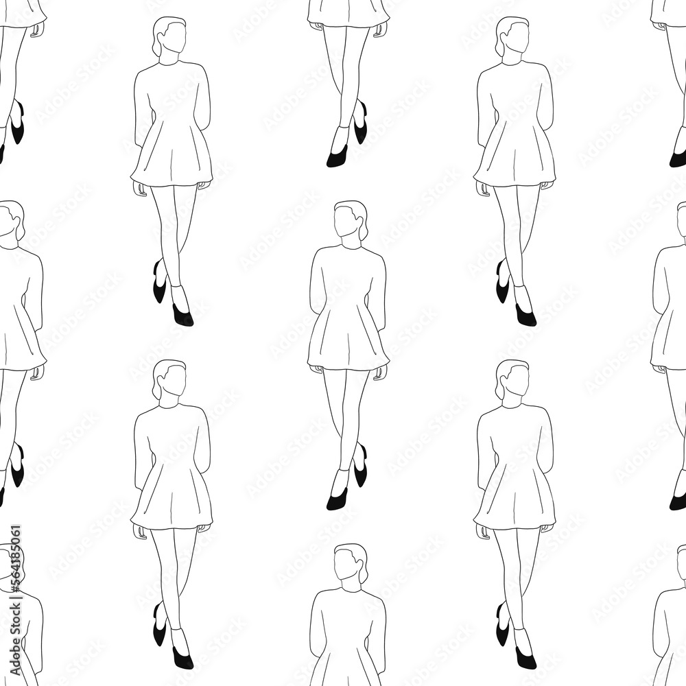Line pattern of walking on the street after work time conceptual hand drawn minimalism lineart print isolated on white background illustration Line pattern of walking on the street after work time conceptual hand drawn minimalism lineart print isolated on white background illustration