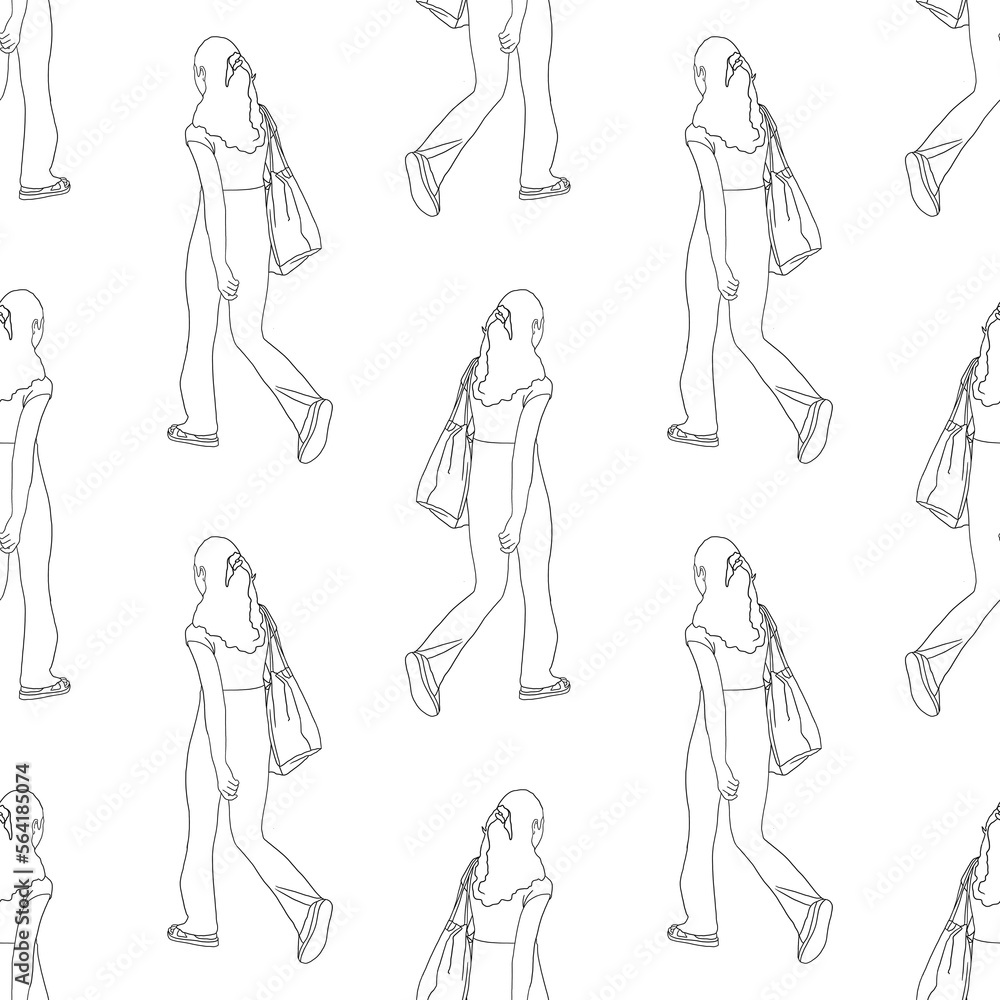 Line pattern of walking on the street after work time conceptual hand drawn minimalism lineart print isolated on white background illustration Line pattern of walking on the street after work time conceptual hand drawn minimalism lineart print isolated on white background illustration