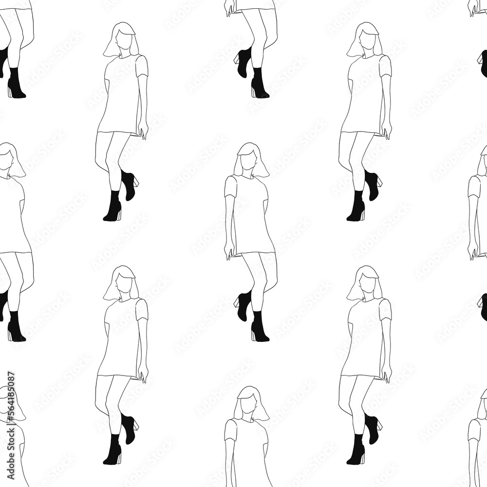 Line pattern of walking on the street after work time conceptual hand drawn minimalism lineart print isolated on white background illustration Line pattern of walking on the street after work time conceptual hand drawn minimalism lineart print isolated on white background illustration