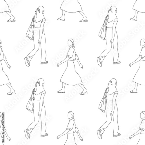 Line pattern of walking on the street after work time conceptual hand drawn minimalism lineart print isolated on white background illustration