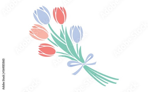 シンプルな春のお花のチューリップの花束イラスト_ベクター素材_赤色青色_透過PNG
