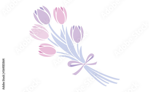 シンプルな春のお花のチューリップの花束イラスト_ベクター素材_ピンク紫_透過PNG