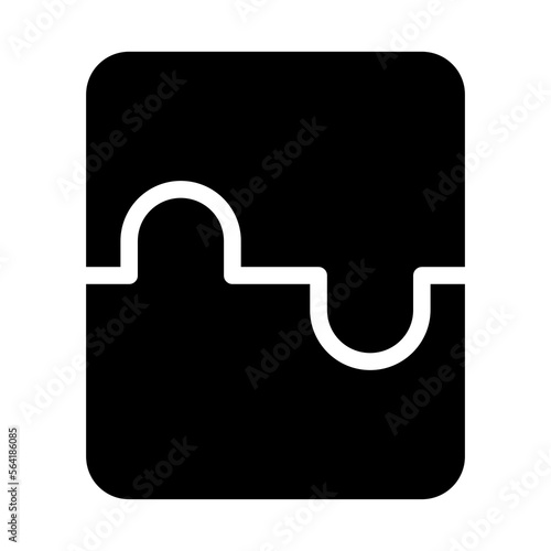 Isolated puzzle in solid glyph icon on white background. Teamwork, integration, business strategy, solution