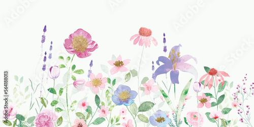 watercolor arrangements with small spring and summer flower. Botanical illustration minimal style.