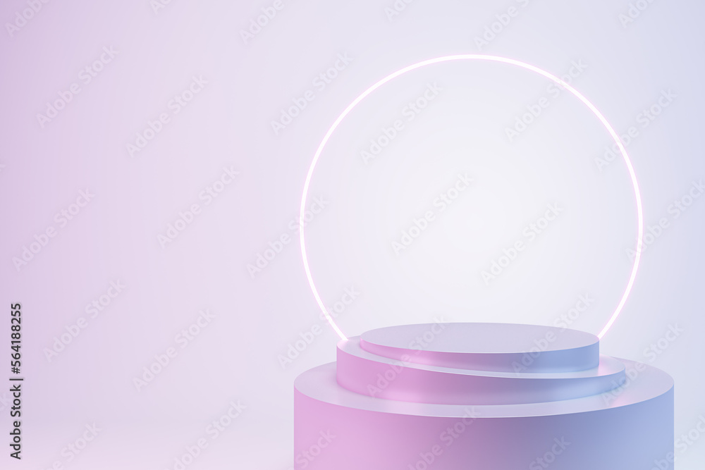 Creative glowing round banner with mock up place. Advertisement and fashion concept. 3D Rendering. Creative glowing round banner with mock up place. Advertisement and fashion concept. 3D Rendering.