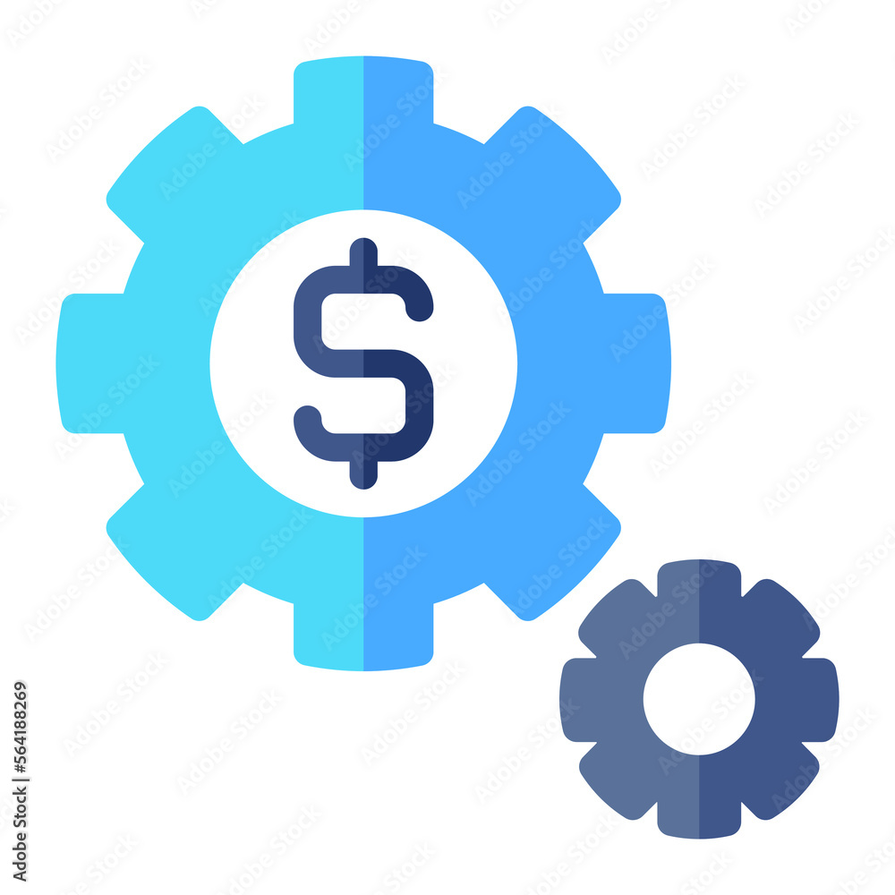 Isolated gear with dollar symbol in flat icon on white background. Setup, configuration, cogwheel, finance, banking Isolated gear with dollar symbol in flat icon on white background. Setup, configuration, cogwheel, finance, banking