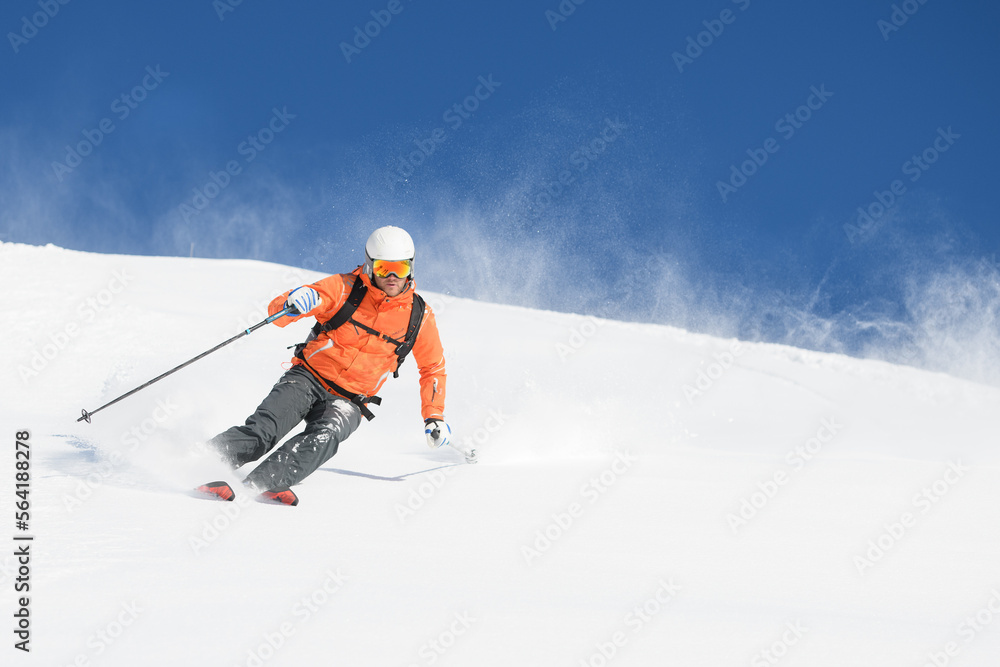 Mountaineering skier during descent