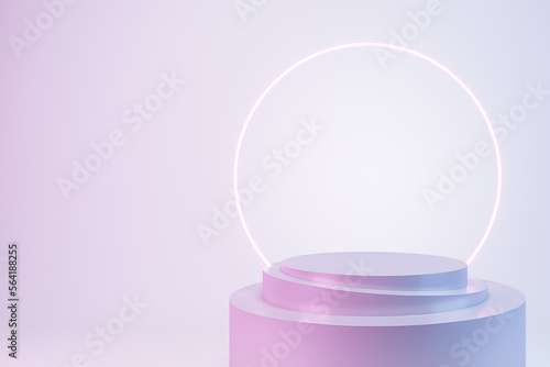 Creative glowing round banner with mock up place. Advertisement and fashion concept. 3D Rendering.